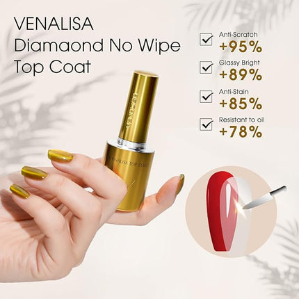 VENALISA 3 Pcs No Wipe Glossy and Matte Gel Top Coat and Base Coat Set for Gel Nail Polish- High Gloss Base Matte & Shiny Top Coat Kit, Soak Off Nail Art Home and Professional Manicure