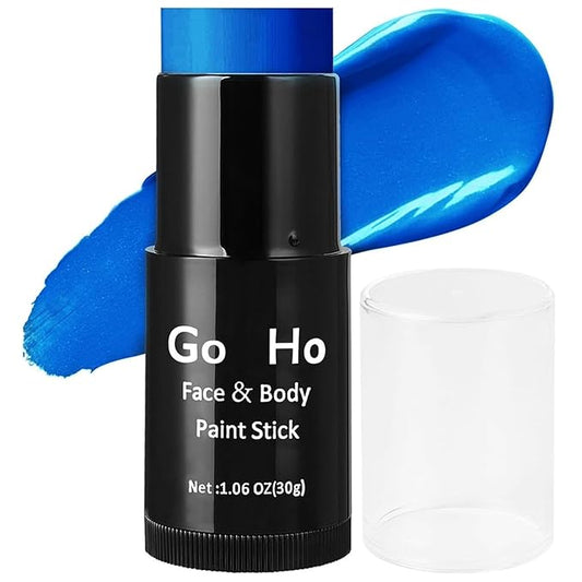 Go Ho Cream-Blendable Blue Face Paint Stick (1.06 Oz),Full-coverage Royal Blue Face Body Paint for Adults Children Halloween Cosplay Avatar Smurf Clown SFX Makeup,Waterproof Sport Eye Black Stick