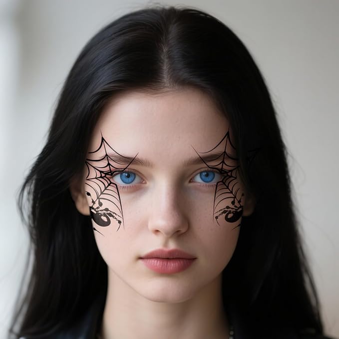 8Pcs Halloween Spider Face Tattoo, Spooky Spiderweb Halloween Face Tattoos, Face Temporary Tattoo Sticker, Temporary Makeup Tattoo Stickers for Halloween Stage Masquerade Party
