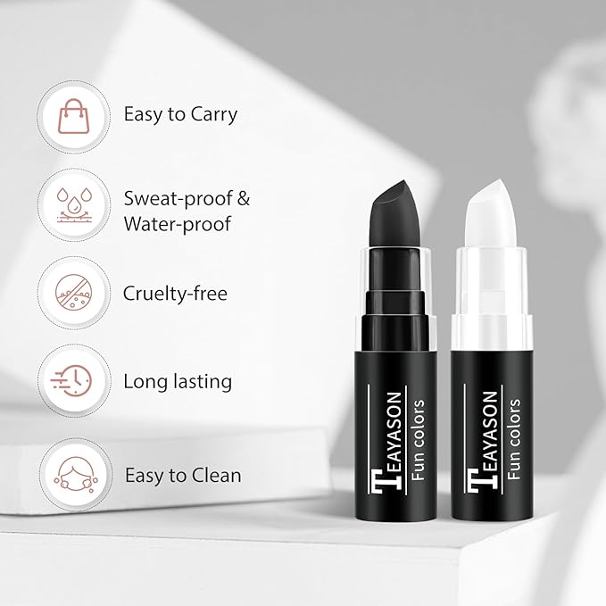 Black and White Face Paint Halloween Makeup Kit, Matte Lipstick Set Eye Black Stick, Body Paint Face White Foundation Makeup for Halloween Zombie Clown Vampire Skeleton Skull Joker