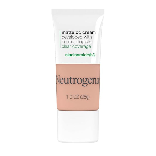 Neutrogena Clear Coverage Flawless Matte CC Cream, Full-Coverage Color Correcting Cream Face Makeup with Niacinamide (b3), Hypoallergenic, Oil Free & -Fragrance Free, Cool Beige, 1 oz