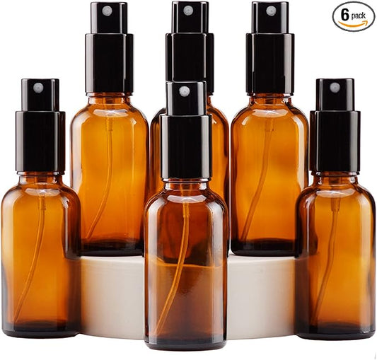 YIZHAO Amber Glass Spray Bottles 1oz, with Small Fine Mist Spray, Metal Cap, Refillable for Essential Oil,Travel,Cleaning,Perfume,Aromatherapy,Makeup – 6 Pcs