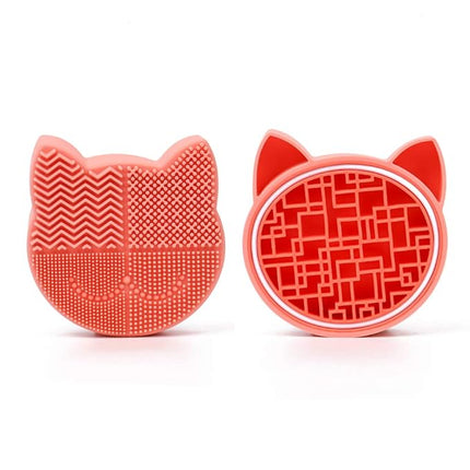 Silicon Makeup Brush Cleaner Mat with Drying Holder - Portable Cat Shaped Cosmetic Brush Cleaner Pad - New Orange