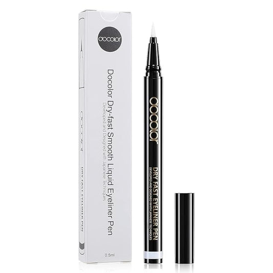 docolor Waterproof Eyeliner Pen Longwearing with Ultra-Fine Tip Liquid Eye Liner (White)