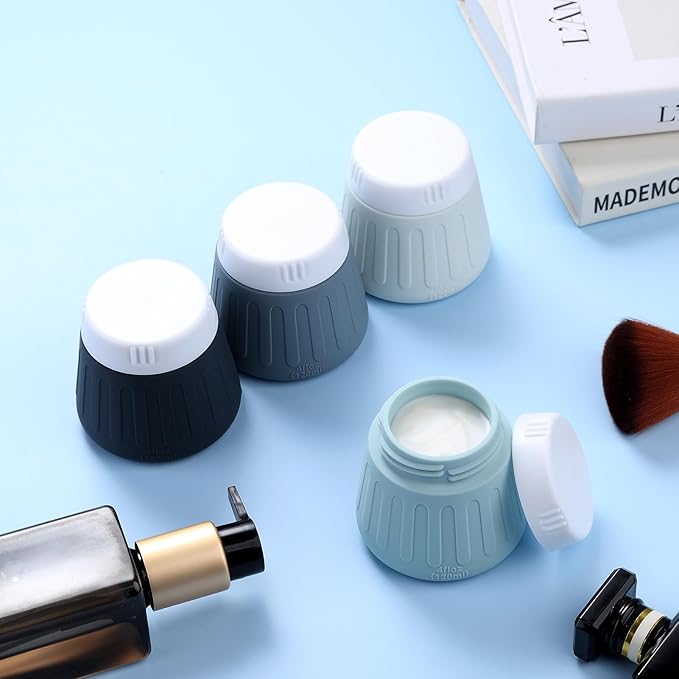 Gemice 4 OZ Travel Size Containers for Toiletries, Leak-Proof Silicone Slime Jars with Lids, BPA Free Small Round Cosmetic Slime Container for Lotion, Cream, Ointments, Travel Storage (4 Pack)