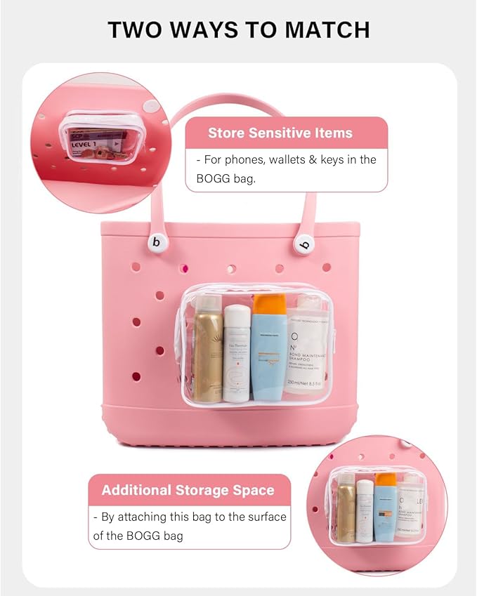 4 Pack Clear TSA Approved Travel Toiletry Bag, Carry on Travel Accessories Bag Airport Airline Quart Size Bags Cosmetic Bag for Women Clear Bogg Beach Makup Bag Accessories with 3 Pack Insert Hooks