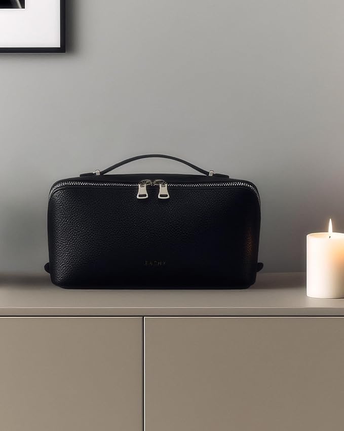 EACHY Makeup Bag,Large Capacity Travel Makeup Bag,Waterproof Portable Open Flat Toiletry Bag Cosmetic Bag with Divider and Handle