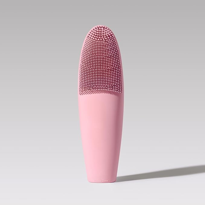 LOLLIPOP Dual-Sided Facial Cleansing Brush | Handle Size Silicone Face Exfoliator and Soft Fiber Cleanser | Manual Face Scrubber for Pores, Makeup Removal, Blackhead and Skincare Routine, Bubblegum