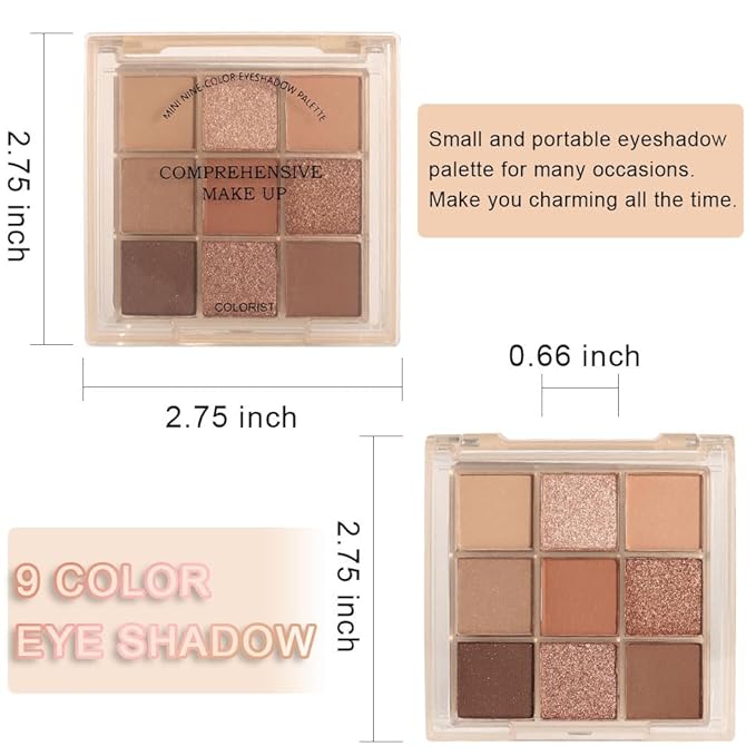 9 Colors Colorful Eyeshadow Palette Makeup,Rose Gold Brown Nude Matte Shimmer Neutral Eye Shadow Powder Palette,Naturing-Looking Long Lasting Waterproof