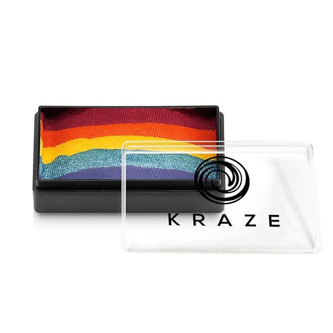 Kraze FX Dome Stroke - Girly Girl Rainbow (25 gm), Professional 1-Stroke Split Cake, Hypoallergenic, Non-Toxic, Water Activated Face & Body Painting Makeup Supplies for Sensitive Skin, Kids, Adults