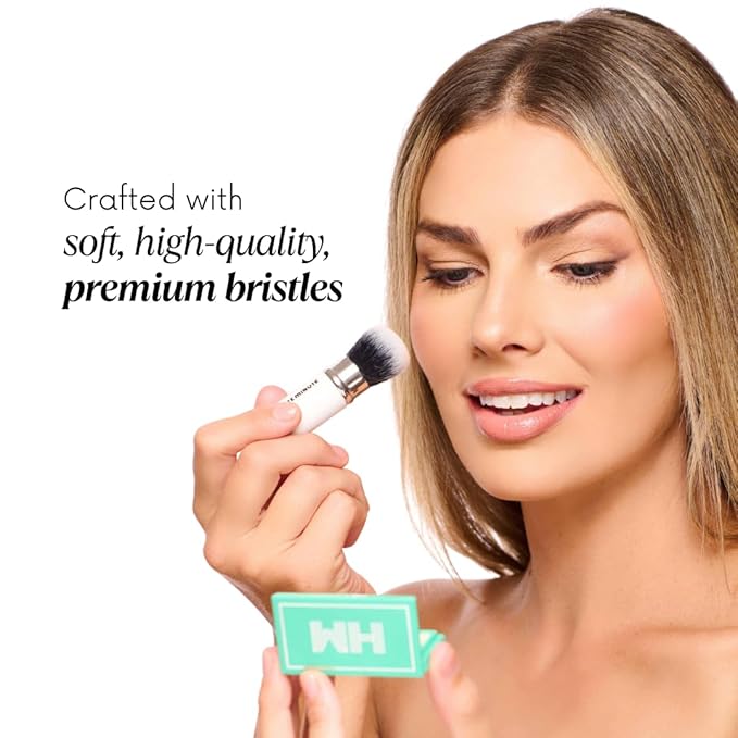 Mini Glamstick Retractable Powder Brush - Travel Face Makeup Brush for Liquid, Cream Buffing & Blending, Cruelty-Free Bristles