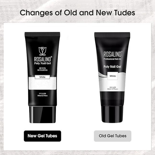 ROSALIND White Poly Extension Gel, 2.7 oz White Poly Nail Gel Builder for Nail Art Decoration, Nail Thickening Extension Easy to DIY Use at Home Need UV Lamp