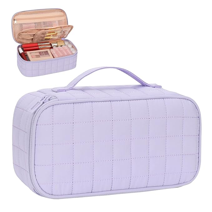 OCHEAL Small Makeup Bag,Portable Cute Travel Makeup Bag Pouch for Women Girls Makeup Brush Organizer Cosmetics Bags with Compartment-Purple
