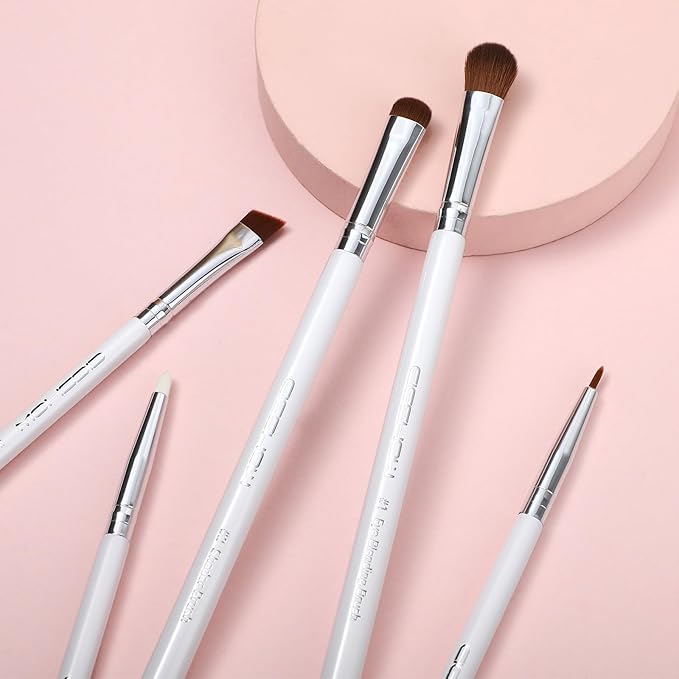 Eyeshadow Brush Set, EIGSHOW 5pcs Basic Eye Makeup Brushes For Blending, Eye Shadow, Eyeliner, Crease, Eyebrow, Vegan Travel Kit (Pearly White)