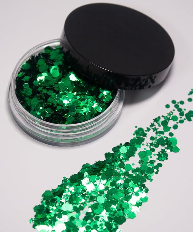 Vegan Biodegradable Chunky Glitter // Karizma Beauty Green Bio Glitter Eco Glitter Face Glitter Festival Chunky 8g