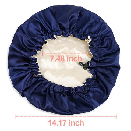 CHORHA Satin Sleep Cap, Double-Sided Adjustable Bonnet Cap (Navy)