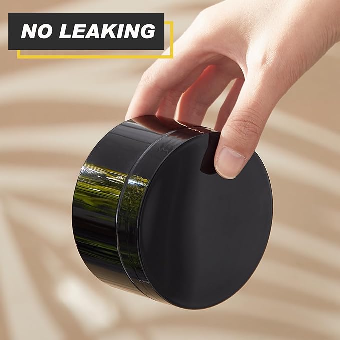 Uiifan 48 Pcs 8 oz Plastic Jars with Lids &labels, Empty Refillable Cosmetic Leak Proof Containers for Cream Body Butters Powder Ointment Lip Scrub(Black)