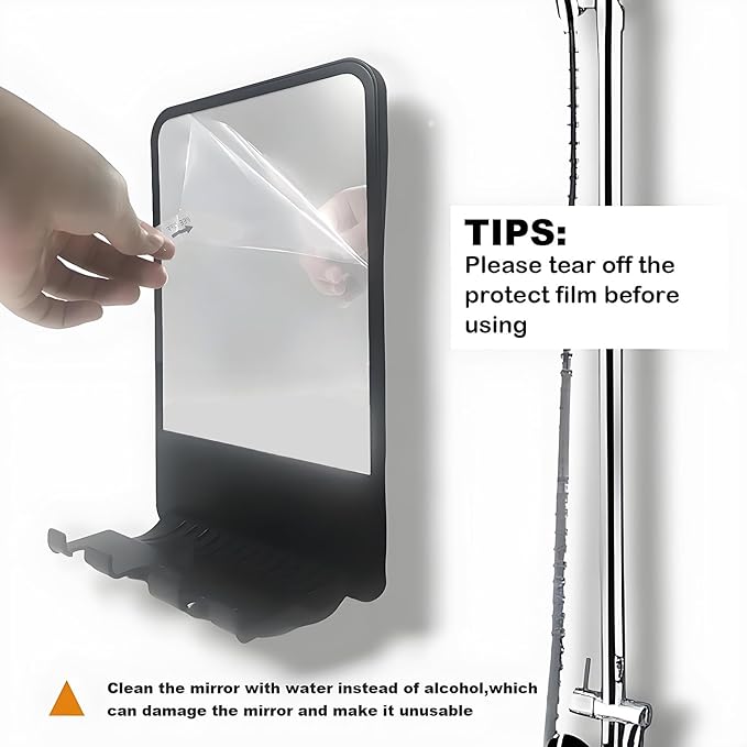 Shower Mirror for Shaving Fogless with Multifunctional Storage for Razor and Shaving Foam Canister,Adjustable Angle Mirror (Black)