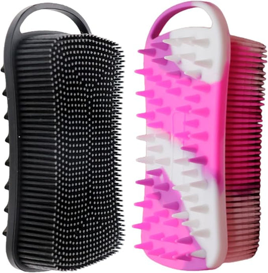 2Pack Dual Sided Silicone Body Scrubber for Exfoliating, Shower&Scalp Massage, 2 in 1 Bath&Shampoo Brush,Soft Body Exfoliator Silicone Loofah Shower Scrubber Brush for All Kinds of Skin
