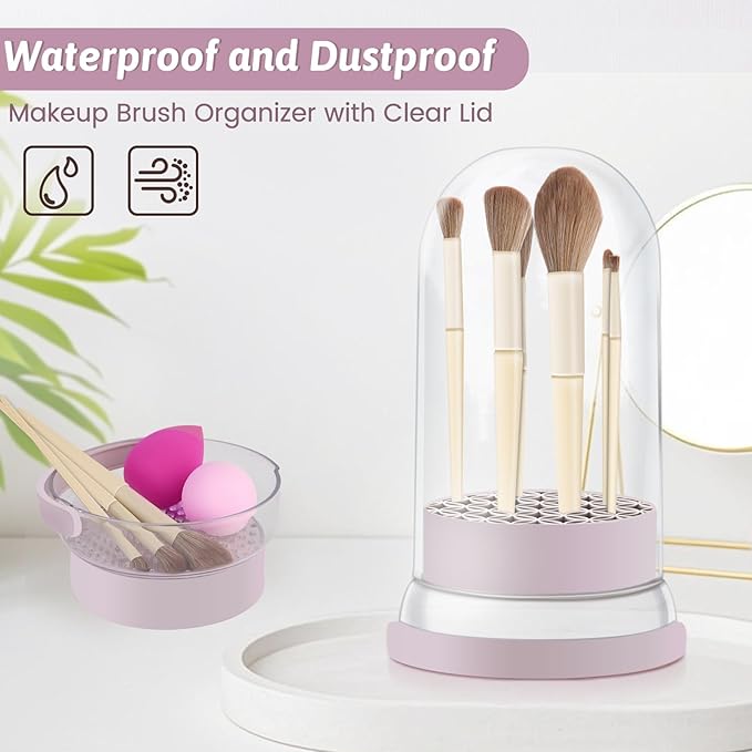 KAYUSO 3 in 1 Makeup Brush Cleaner Bowl and Dryer, Silicone Simply Makeup Brush Cleaner Mat, Waterproof Makeup Brush Holder with Lid, Cosmetic Tools Organizer (Purple)