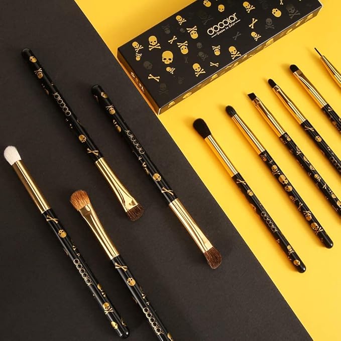 Docolor Eye Makeup Brushes 10Pcs Skull Printed Eyeshadow Makeup Brush Set Blending Concealer Eyebrow Eye Liners Premium Synthetic Eyeshadow Crease Brow Brush