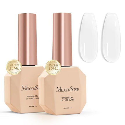 MelodySusie 2PCS 15ML Milky White Builder Nail Base Gel for Nails Thickening,Soak Off UV Extension Gel,Rhinestone Glue in a Bottle for Nail Art Design Gift for Women DIY Manicure at Home 086 * 2