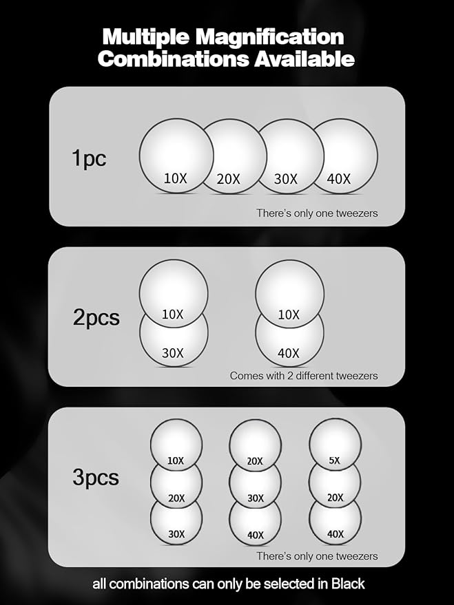 10X&30X Magnifying Mirrors with Suction Cups and 2 Tweezers Set，3.5 inches Magnified Makeup Mirror, Black, 2PCS