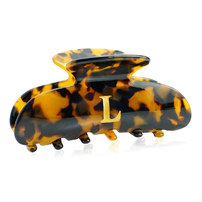 Acrylic Letter Hair Clips for Women - Tortoise Shell Monogram Hair Claw Alphabet Large Hair Clip, Fashion Glitter Claw Clips Elegant And Durable Hair Accessory, Letter L