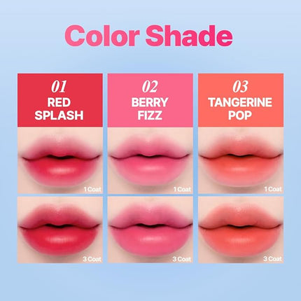 CLIO Water Soda Tint 5 Colors, Korean Lip Stain, High Moisturizing, Strong Hydrating Water Lip Oil, Gloss, Non Sticky Lip Stain, K-Beauty Lips (01 RED SPLASH, One Size)
