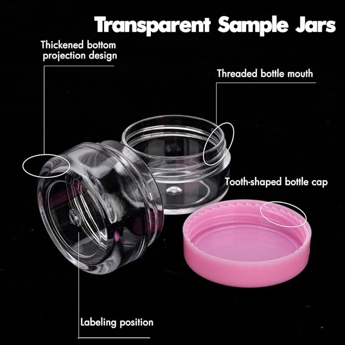 3 Gram Sample Jars with Lids, 25 Count Mini Cosmetic Containers - Makeup Travel Containers with Labels, Tiny Disposable Spatulas