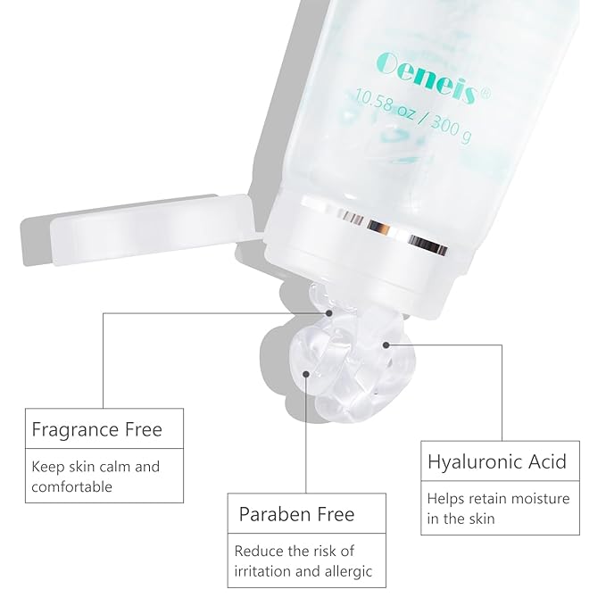 Hydrating Microcurrent Conductive Gel, Fragrance-Free, Paraben-Free, Gel Primer with Hyaluronic Acid, Non-irritating, Moisturizing Gel for RF, 300g Tube, Clear