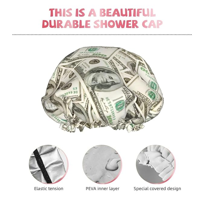 100 Dollar Money Shower Cap For Women Reusable Waterproof Double Layers Bath Cap Hair Protection Elastic Ladies Spa Salon Shower Hat
