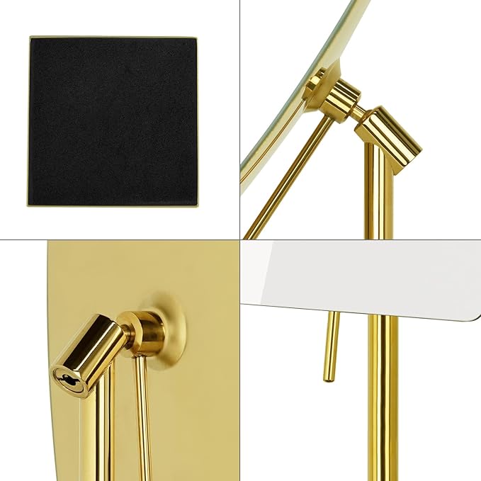 DOWRY 5X Tabletop Magnifying Makeup Mirror Adjustable Rectangular Vanity Mirror for Bedroom 304 Stainless Steel Gold Brushed