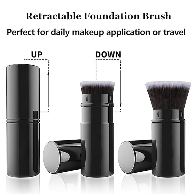 Falliny Makeup Brushes Retractable, Travel Powder Foundation Kabuki Brush, Portable Face Liquid Foundation Sunscreen Brush with Cover for Blending Liquid, Bronzer,Cream or Flawless Powder Cosmetics