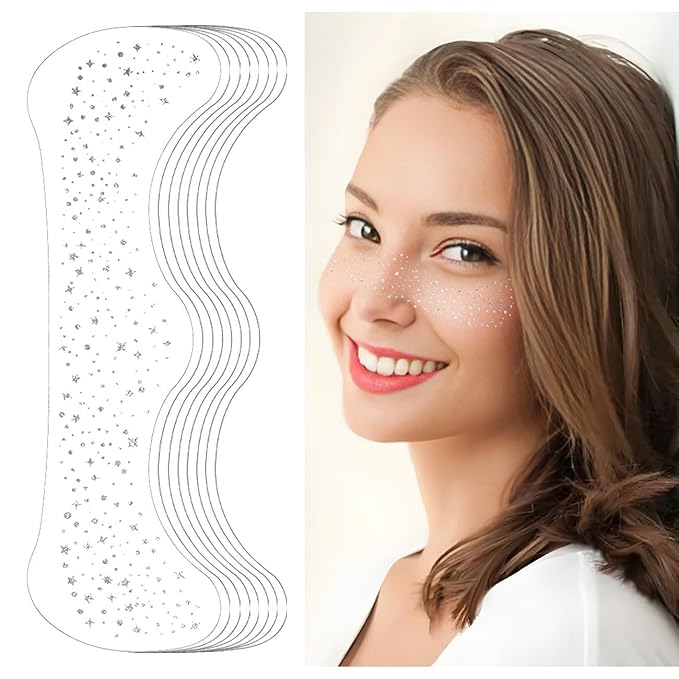 Glitter Freckles Silver Sparkle Freckles Face Tattoo Fake Glitter Freckle Temporary Patches for Women Party Makeup 8 Pcs