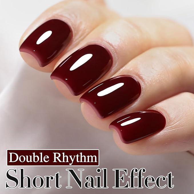 Double Rhythm Translucent Gel Polish Sheer Neutral Natural Light Milky Same Color Same Bottle 15ML Jelly UV Polish Nail Art DIY at Home (Dark Burgundy-A1487)