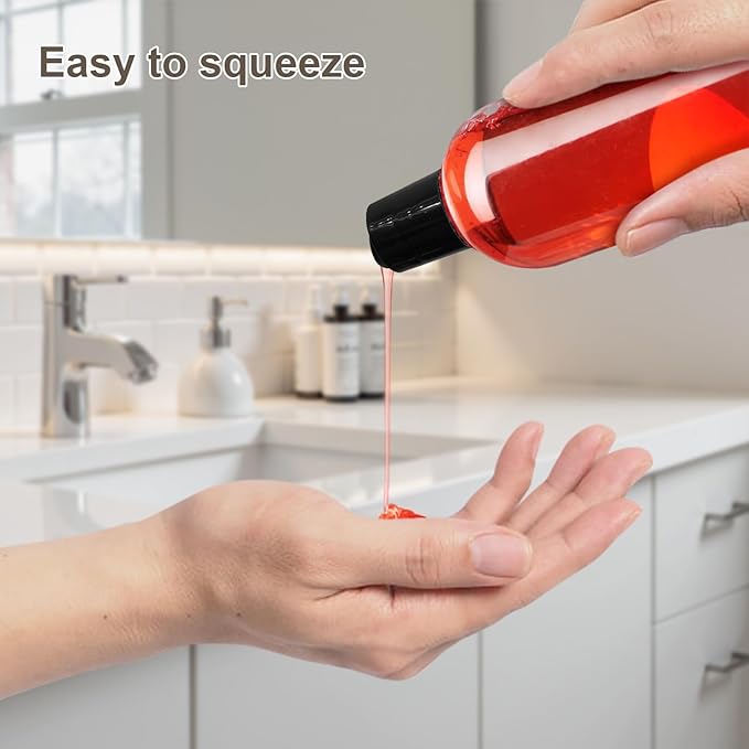 2 Pack 8 oz Plastic Squeeze Bottles with Black Disc Caps Refillable Clear Empty Containers Travel Bottles for Toiletries Conditioner Shampoo Lotions Gels