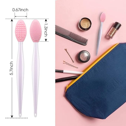 Lip Brush Tool,Double-Sided Silicone Exfoliating Lip Brush (4 Colors)