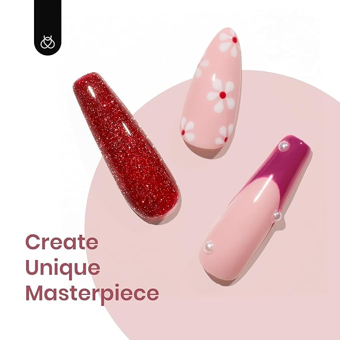 Beetles Red Gel Nail Polish, 6 Colors Burgundy Nude Red Glitter Gel Polish Marvelous Lady Collection Nail Art Design Fall Winter Soak Off Uv LED Nail Polish Manicure DIY Home Salon