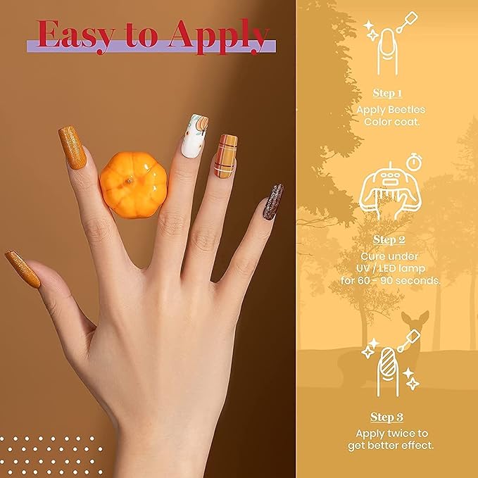 Beetles Fall Gel Nail Polish Set, 6 Colors Burgundy Red Brown Yellow Orange Glitter Gel Nail Polish Soak Off UV Nail Art Design Manicure Gifts for Women