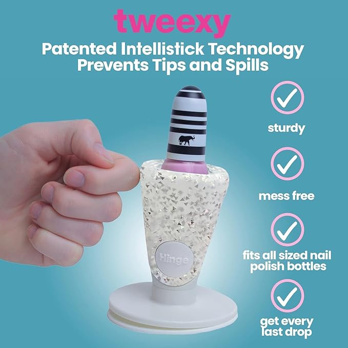 Tweexy Hinge Untippable Anti-Spill Nail Polish Holder | Smartgrip Suction Stand, Tilted for Fingernail Painting & Nail Art (Silver Sparkle)