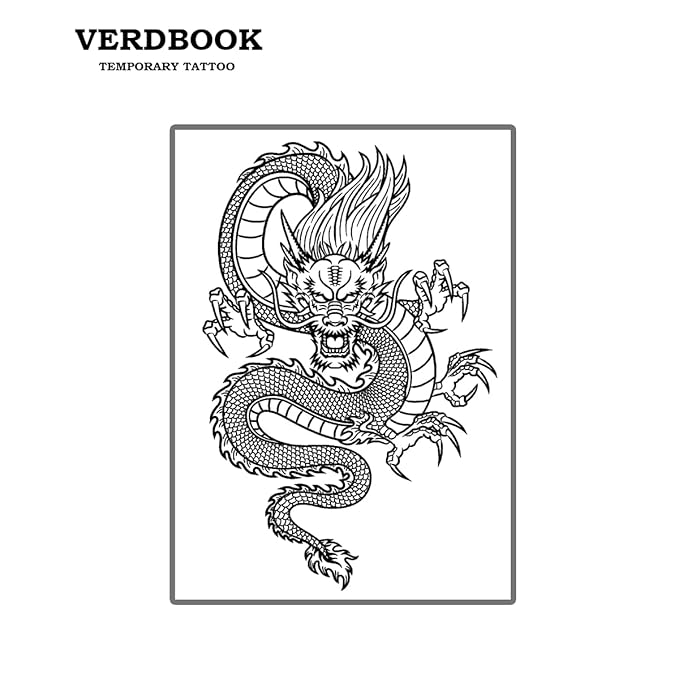 Waterproof Temporary Tattoos: 2-Sheet Tattoo Kit with Realistic Body Stickers, Semi-Permanent Tattoos for Adults Lasting 7-15 Days – Safe for Men & Women, Classic Dragon Pattern