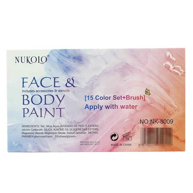 Face Paint Kit, Painting Palette with Brushes Body Paint Face Makeup Safe and Easy to Clean for Halloween Carnivals Cosplay Party Stage Performances (15 Colors+12 Brushes+6 Stickers)