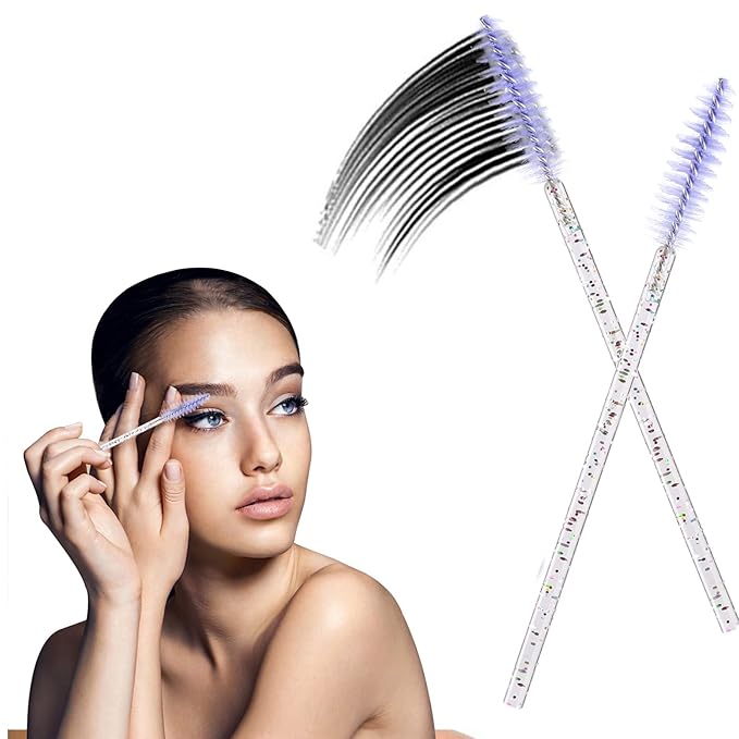 BTYMS 200 Pcs Disposable Mascara Wands Lash Applicator Brush Brow Spoolies for Eyelash Extension with Crystal Handle Purple