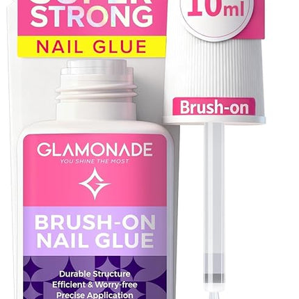 Glamonade Super Strong Nail Glue: Glue for Press Ons & Acrylic Nails & Fake Nail Tips - 10ml Professional Easy Long-Lasting Mess-Free Application Adhesive