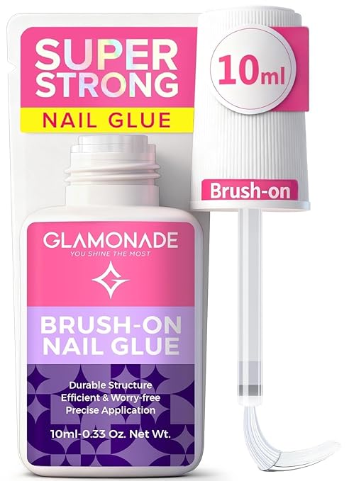 Glamonade Super Strong Nail Glue: Glue for Press Ons & Acrylic Nails & Fake Nail Tips - 10ml Professional Easy Long-Lasting Mess-Free Application Adhesive