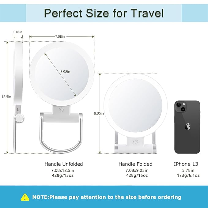 MIYADIVA 30X Magnifying Mirror with Light, Double Sided Makeup Mirror with Lights, Touch Switch Vanity Mirror with 3 Color, Adjustable Portable Travel Mirror