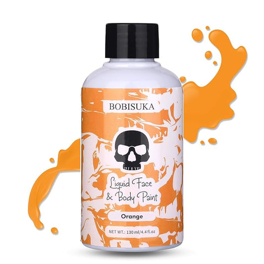 BOBISUKA Orange Face Body Paint Liquid Texture Washable Non Toxic Facepaint Fast Drying Foundation Makeup for or Halloween Pumpkin Cosplay SFX Costume Party Large Capacity(130ml)