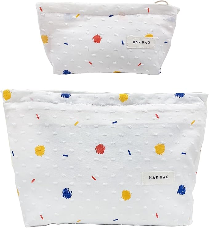 2 Pcs Makeup Bags, Large Cosmetic Bag Travel Toiletry Bag Organizer for Women, Embroidery Craft, Floral Makeup Bag Small Cosmetic Pouch Purse with Zipper, Gifts for Girls Teen (Colorful Dots)