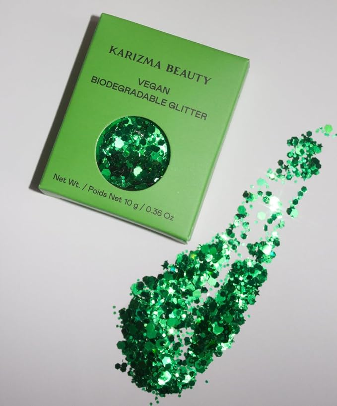 Vegan Biodegradable Chunky Glitter // Karizma Beauty Green Bio Glitter Eco Glitter Face Glitter Festival Chunky 8g